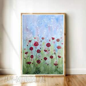 oryginalna akwarela 23x31cm maki, sztuka plakaty, łąka obraz