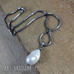 perła na łańcuszku, srebro 925, oksydowane