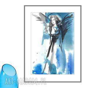 anioł nr7 z cyklu anioły w błękitach - ręcznie malowana akwarela 30cm x 21cm