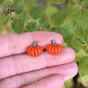 Pomarańczowe dynie kolczyki wkrętki handmade jesień i Halloween