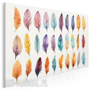 obraz do pokoju dziecka - kolorowe pióra w pastelowych odcieniach 70x50 cm