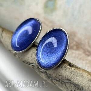 owalne sztyfty w odcieniu perłowego lapis - lazuli e30/46, niebieskie kolczyki
