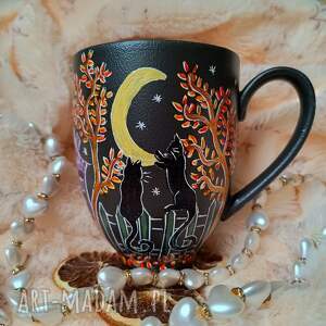 kubki księżycowe koty ręcznie malowany kubek 300 ml, prezent dla kociarzy