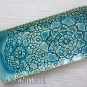ręcznie wykonane ceramika koronkowa turkusowa podstawka