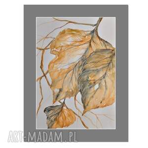 jesienne liście /3/ akwarela, obraz ręcznie malowany