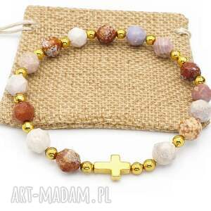 Prezent Bransoletka różaniec na rękę agat oceaniczny fasetowany
