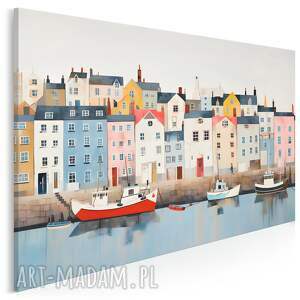 vaku dsgn obraz do salonu - miasteczko portowe z łodziami nad wodą 70x50 cm