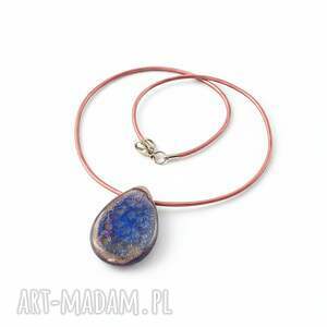 wisiorek ceramiczny kropla niebiesko - różowy naszyjnik z wisiorkiem, ceramika