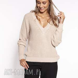 minimalistyczny sweter z dzianiny - swe264 beż mkm, dzianinowa bluzka