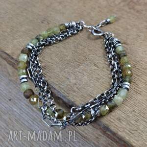 bransoletka grossular z łańcuszkami, srebro oksydowane grossualr, granat