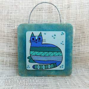 obrazek na drewnie striped cat kotem dekoracja do domu dla kociary