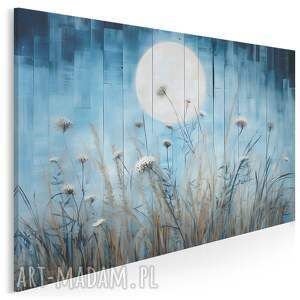 obraz na płótnie - łąka na desce kwiaty księżyc stylowy wiejski - 120x80 cm