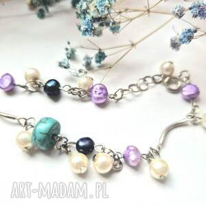 bransoletka uniwersalna perełki turkus rękodzieło box m1, pre, sl