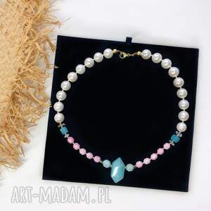 handmade naszyjniki naszyjnik ariel perły różowa muszla kryształ górski amazonit
