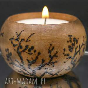 sztuka po godzinach drewniany świecznik tealight z motywem drzew, inspirowanych