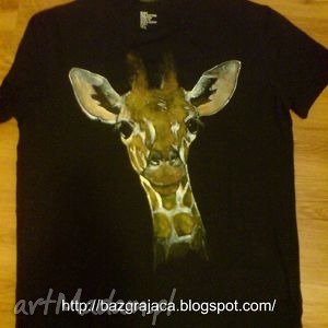 koszulka ręcznie malowana żyrafka, rękodzieło prezent