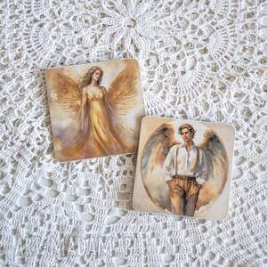 handmade prezenty na święta para podkładek - anioły