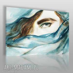 obraz na płótnie - kobieta chusta turkus - Obrazy