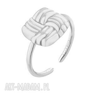 srebrny pierścionek z retro kwadratem, uniwersalny, modny modowy