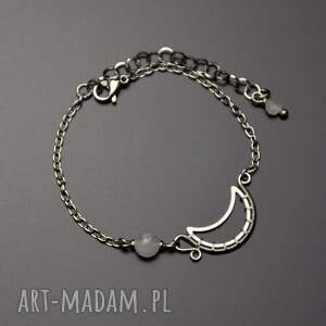 hand made bransoletka lunula kwarc rózówy wire wrapping księżyc
