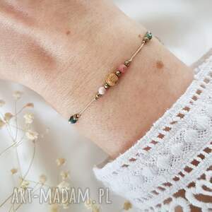 lei handmade bransoletka z jaspisem nitce rodonit, turkus