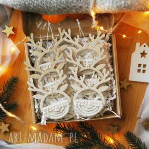 makramowe ozdoby na choinkę - renifery zestaw ozdób, zawieszki choinkowe