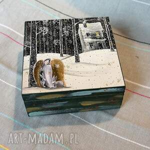 nie musisz robić wielkich rzeczy - szkatułka, anioł, zima, śnieg, decoupage