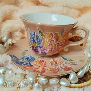 irysy ręcznie malowany komplet kubek w kwiaty kwitnące prezent