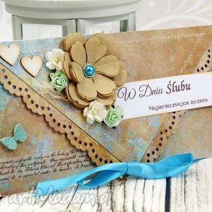 handmade scrapbooking kartki kopertówka ślubna - miętowe latte