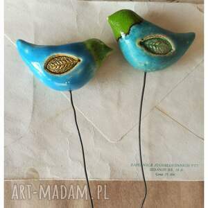ręcznie robione ceramika niebieskie ptaszki z zieloną główką