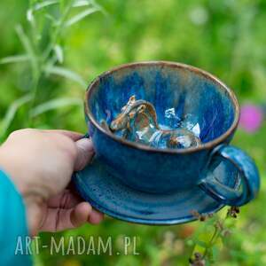 ręcznie robione ceramika filiżanka z koniem | różowa do kawy | kamionka | 310