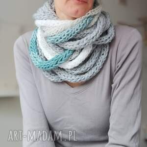 szal zamotka szalik biało szary, komin