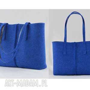 duża niebieska torebka z filcu - minimalistyczna niska filcowa, pojemna, zakupy