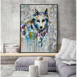 wilk - obraz na płótnie ręcznie malowany do salonu