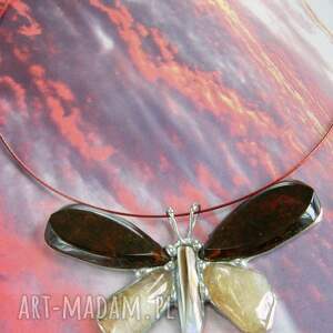handmade naszyjniki naszyjnik: duży motyl bursztynowo - cytrynowy
