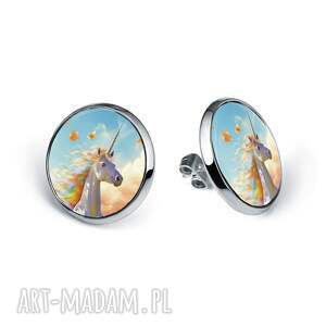 kolczyki sztyfty jednorożec tęczowy bajkowy motyw ręcznie robione prezent