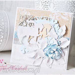 ręczne wykonanie scrapbooking kartki kartka ślubna z koniem w pudełku