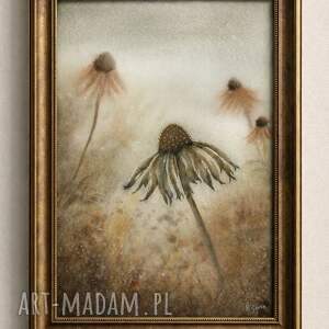 obraz akwarelowy jesienne jeżówki akwarela kwiaty format A4 kwiatami
