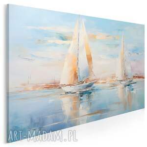 Obraz do salonu - żaglówki na spokojnej wodzie abstrakcja - 70x50 cm - jachty na morzu, abstrakcyjne