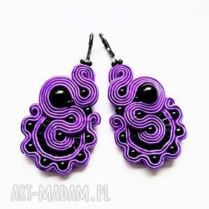 Kolczyki sutaszowe ręcznie haftowane Purple Sunset (fioletowo-czarne) - 5,5 cm