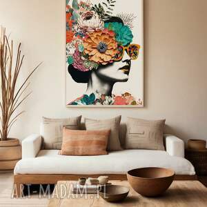plakaty plakat kolaż dziewczyna i kwiaty - format 61x91 cm