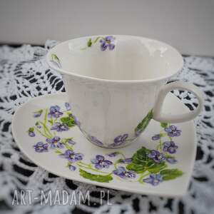 kubki ręcznie malowana filiżanka w kształcie serca fiołki elegancki prezent