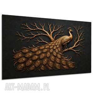Obraz na płótnie - złoty paw na czarnym tle 120x80 cm
