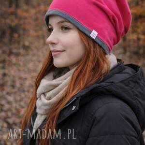 czapka dresowa dwustronna 2 w 1, beanie, oversize, smerfetka, róż