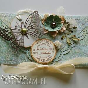 handmade scrapbooking kartki kopertówka z okazji ślubu - retro motyl