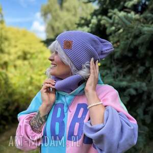 bawełniana czapka jesienna logo ekoskórka jasny fiolet