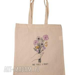 torba bawełniana kwiaty z ręką, shopperka na ramię