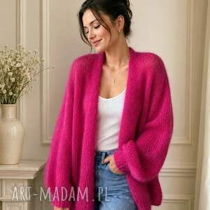 Różowy moherowy kardigan Chmurka - sweter handmade