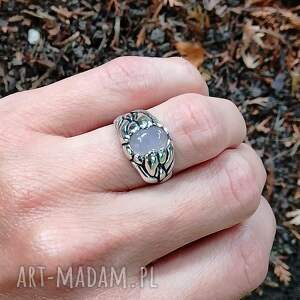 Srebrny Pierścionek Róża z Różowym Kwarcem