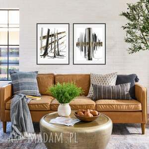 Zestaw abstrakcji Prześwity - dyptyk malowany i złocony ręcznie